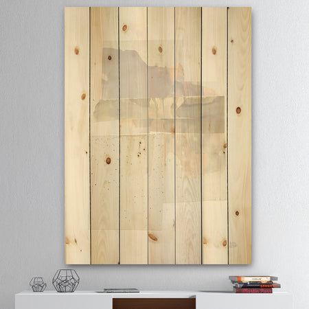 Geometric Neutral Form III - Shabby Chic Print on Natural Pine Wood