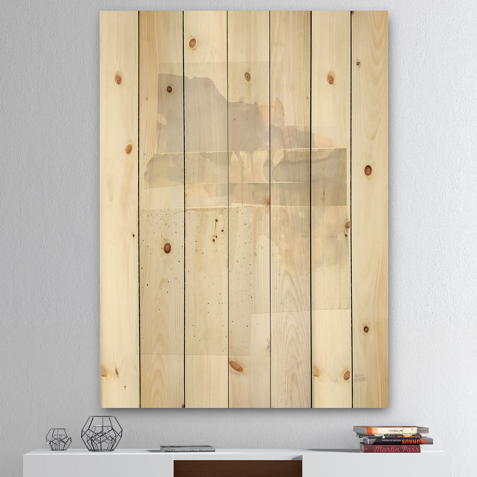 Geometric Neutral Form III - Shabby Chic Print on Natural Pine Wood