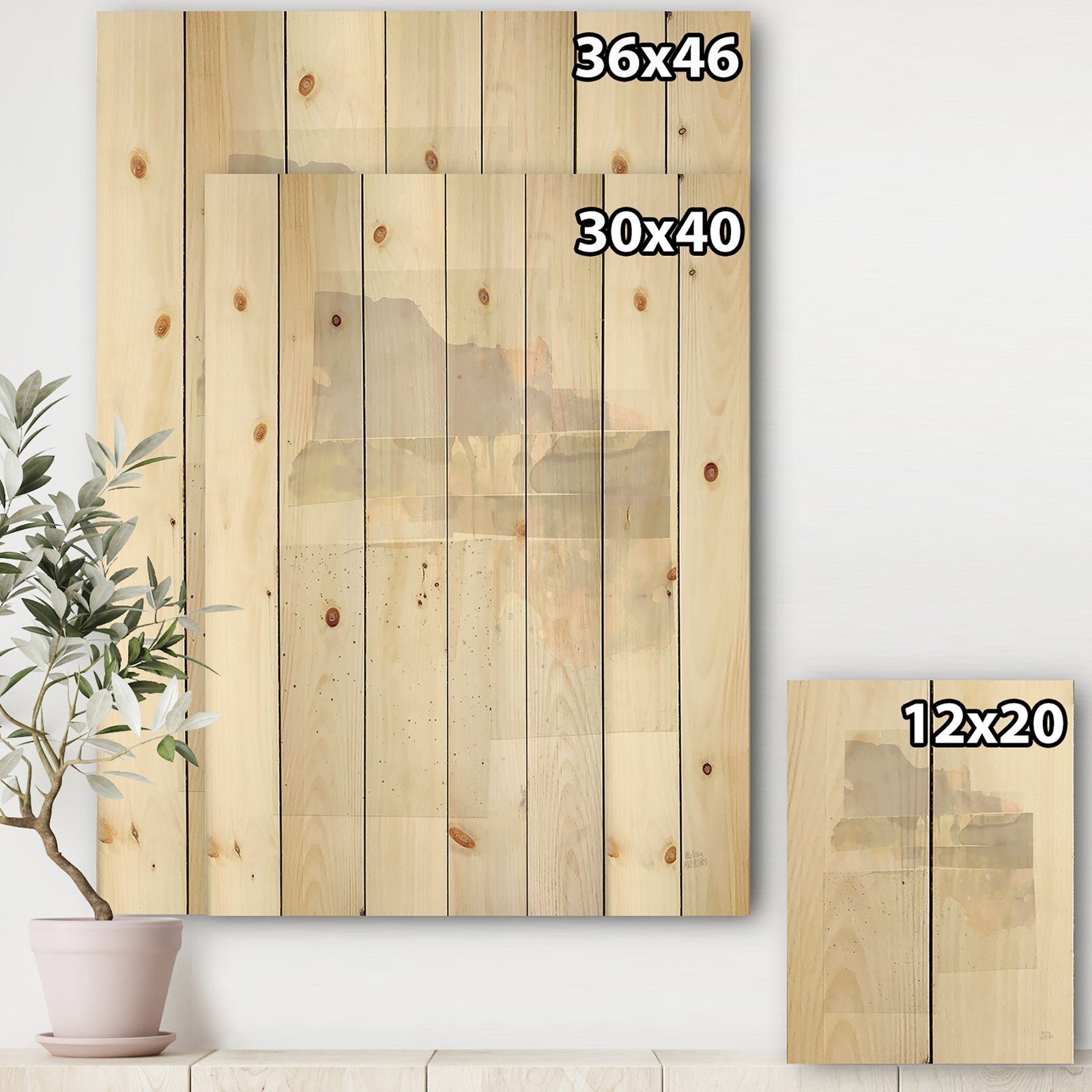 Geometric Neutral Form III - Shabby Chic Print on Natural Pine Wood