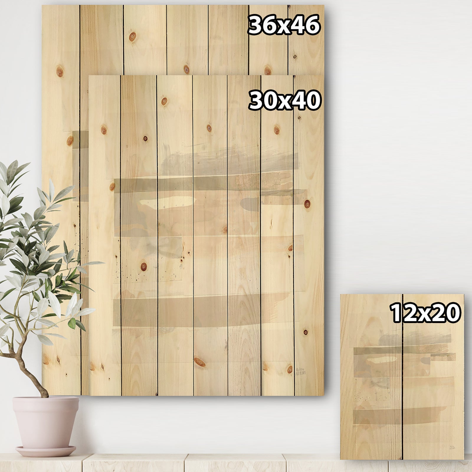Geometric Neutral Form IV - Shabby Chic Print on Natural Pine Wood
