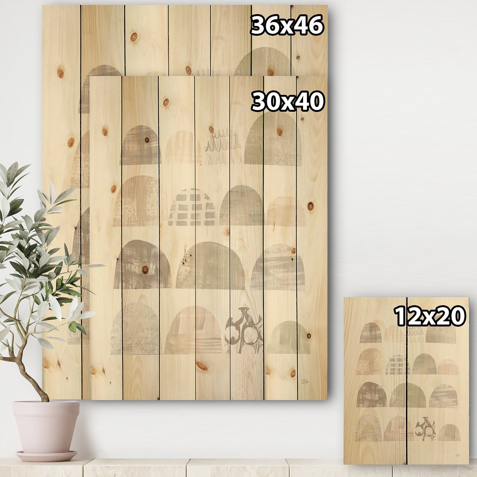 Geometric Neutral Form V - Shabby Chic Print on Natural Pine Wood