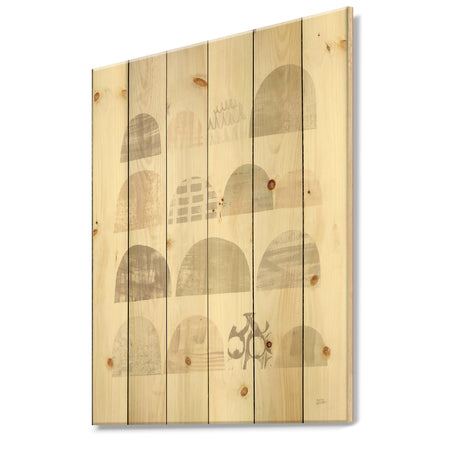 Geometric Neutral Form V - Shabby Chic Print on Natural Pine Wood