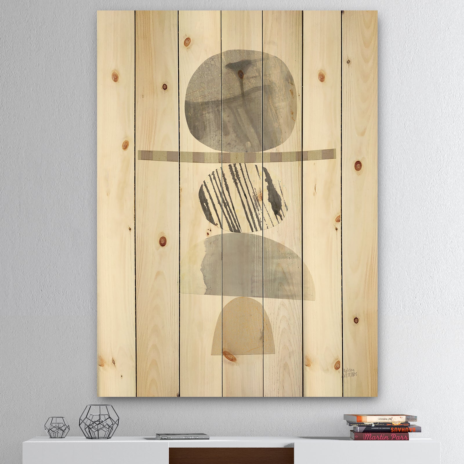 Geometric Balance Neutral I - Shabby Chic Print on Natural Pine Wood