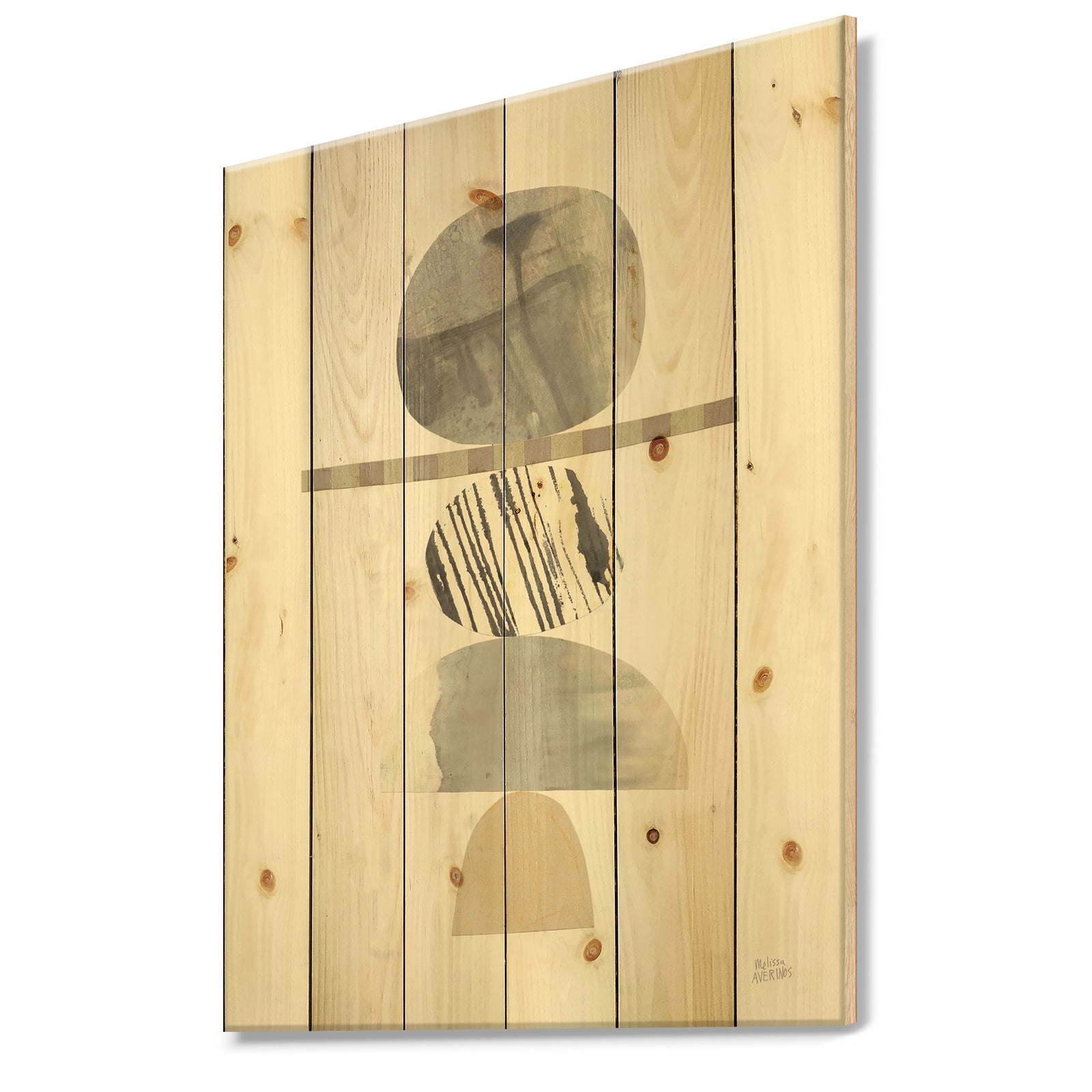 Geometric Balance Neutral I - Shabby Chic Print on Natural Pine Wood