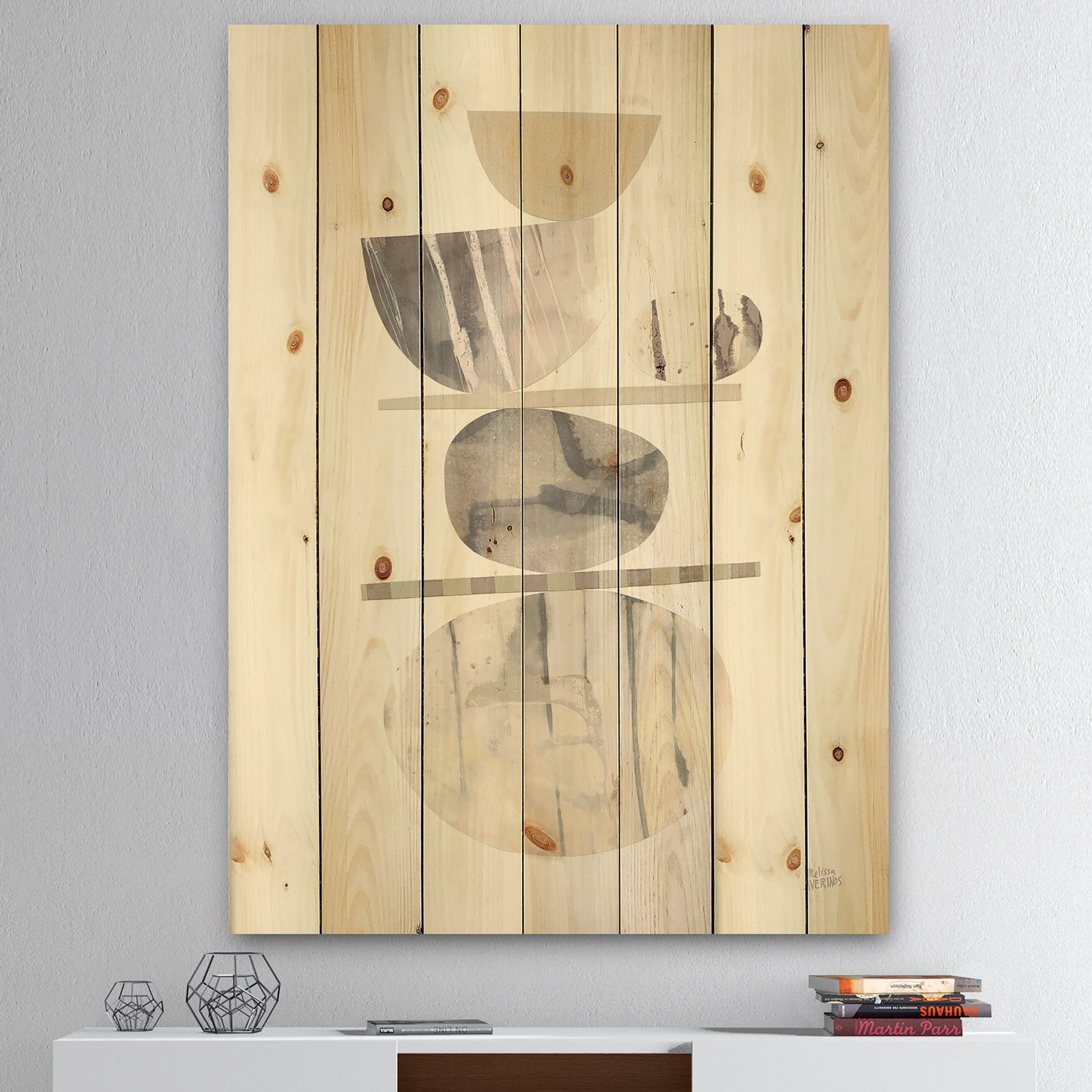 Geometric Balance Neutral II - Shabby Chic Print on Natural Pine Wood