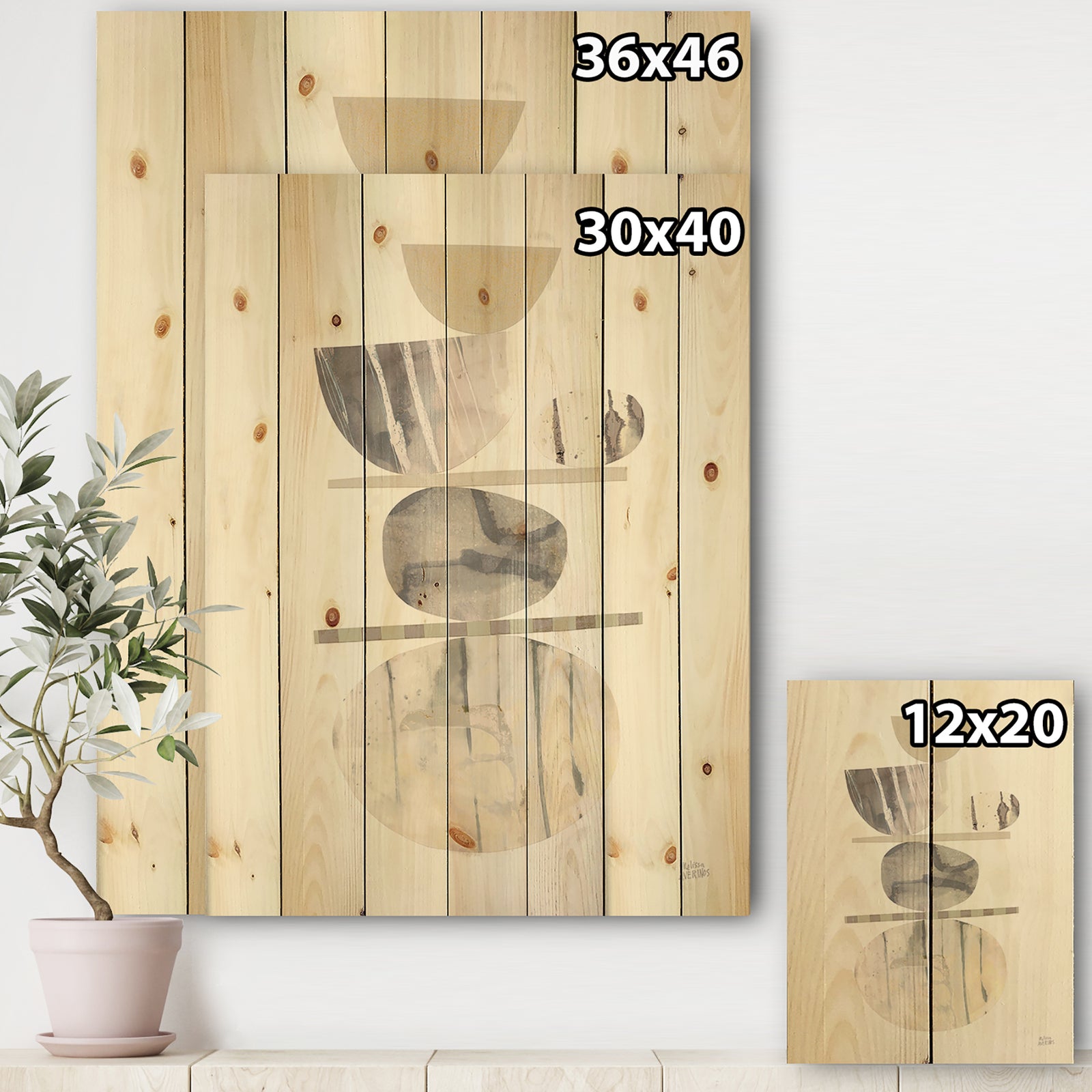 Geometric Balance Neutral II - Shabby Chic Print on Natural Pine Wood