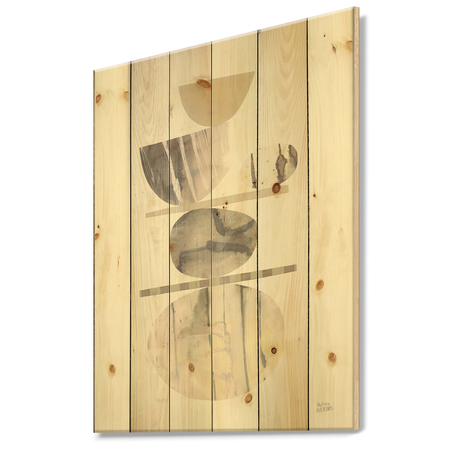 Geometric Balance Neutral II - Shabby Chic Print on Natural Pine Wood
