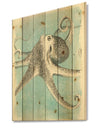 Coastal Sea Life II octopus sketches - Nautical & Coastal Print on Natural Pine Wood