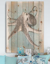 Coastal Sea Life II octopus sketches - Nautical & Coastal Print on Natural Pine Wood