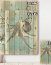 Coastal Sea Life II octopus sketches - Nautical & Coastal Print on Natural Pine Wood