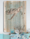 Coastal Sea Life I Turtle sketches - Nautical & Coastal Print on Natural Pine Wood