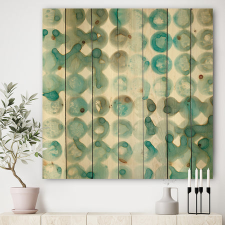 Turquoise Watercolor geometrical I - Modern & Transitional Print on Natural Pine Wood