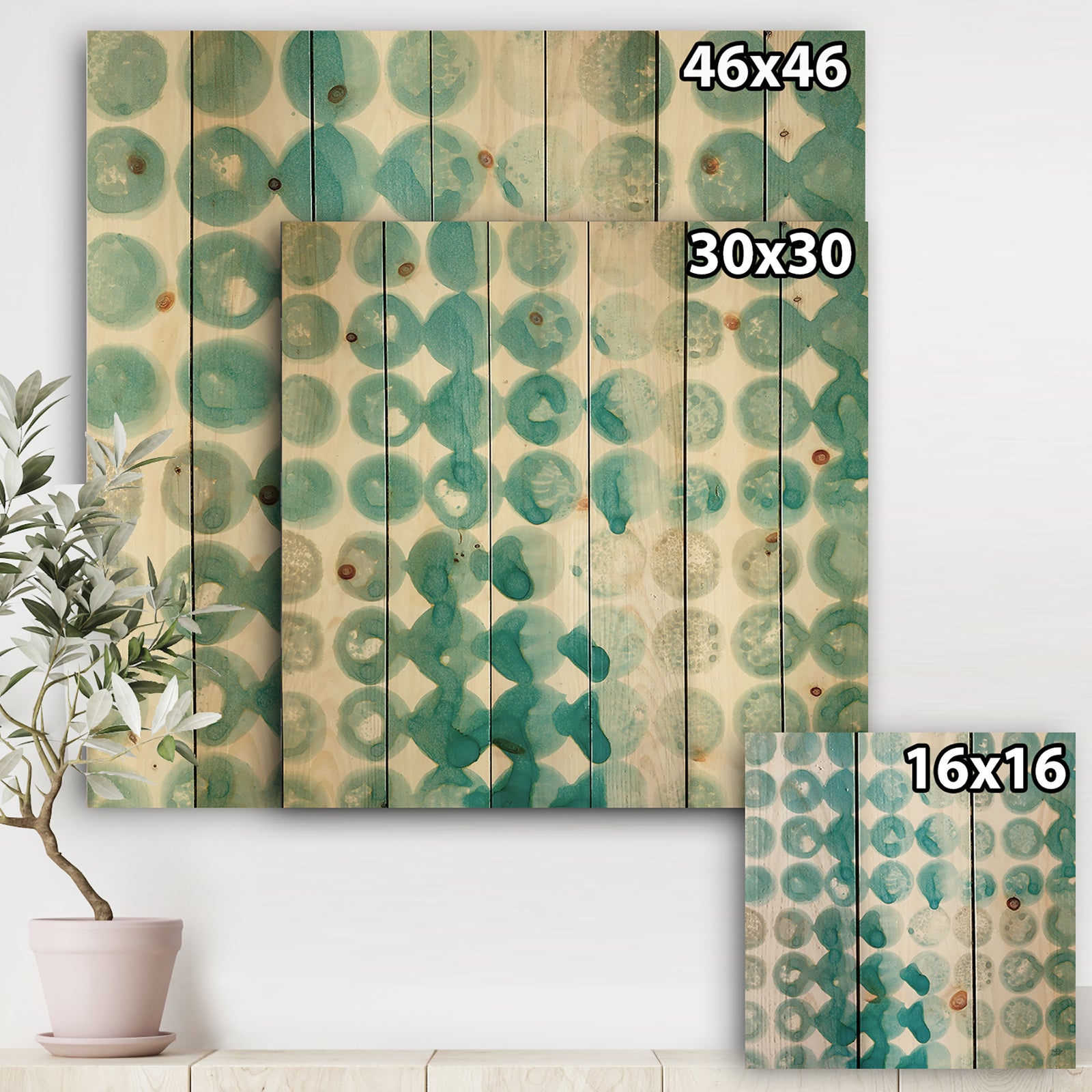 Turquoise Watercolor geometrical II - Modern & Transitional Print on Natural Pine Wood