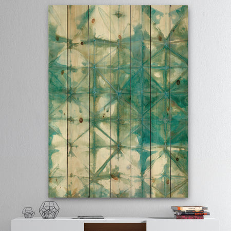 Turquoise Watercolor geometrical III - Modern & Transitional Print on Natural Pine Wood