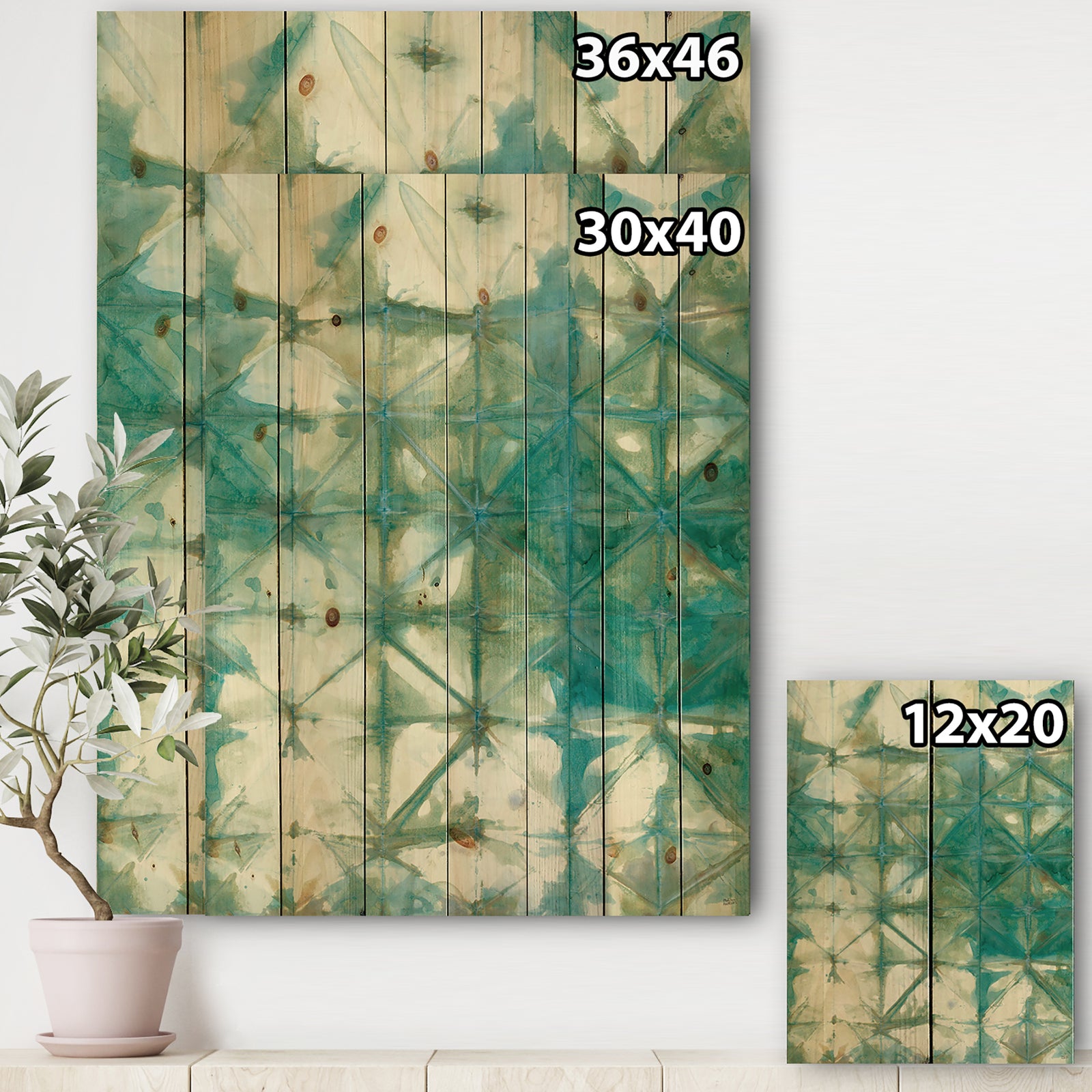 Turquoise Watercolor geometrical III - Modern & Transitional Print on Natural Pine Wood