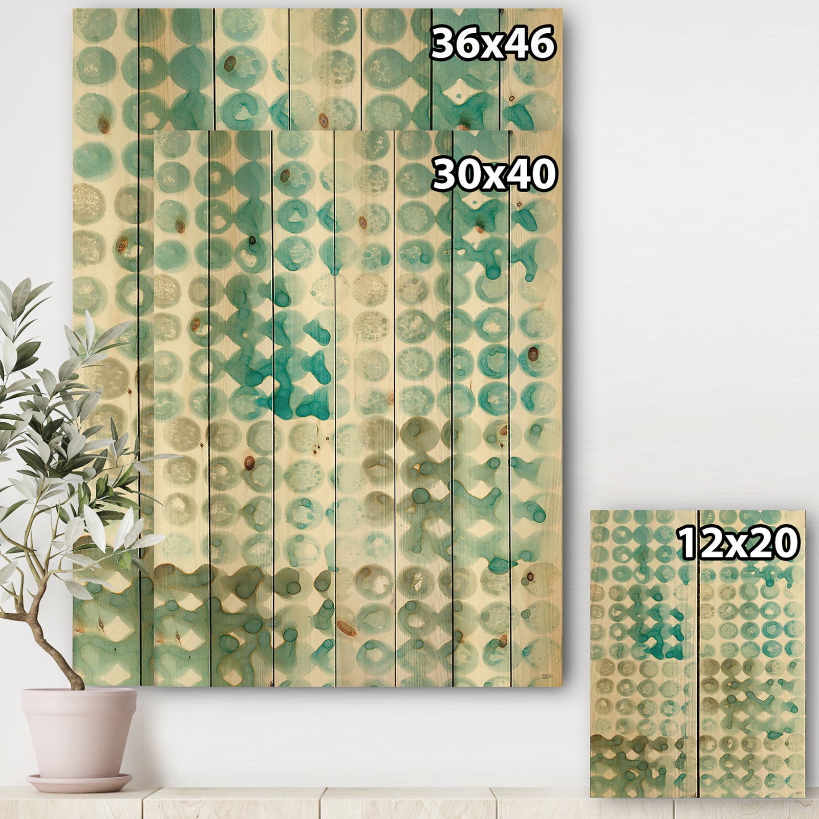 Turquoise Watercolor geometrical V - Modern & Transitional Print on Natural Pine Wood