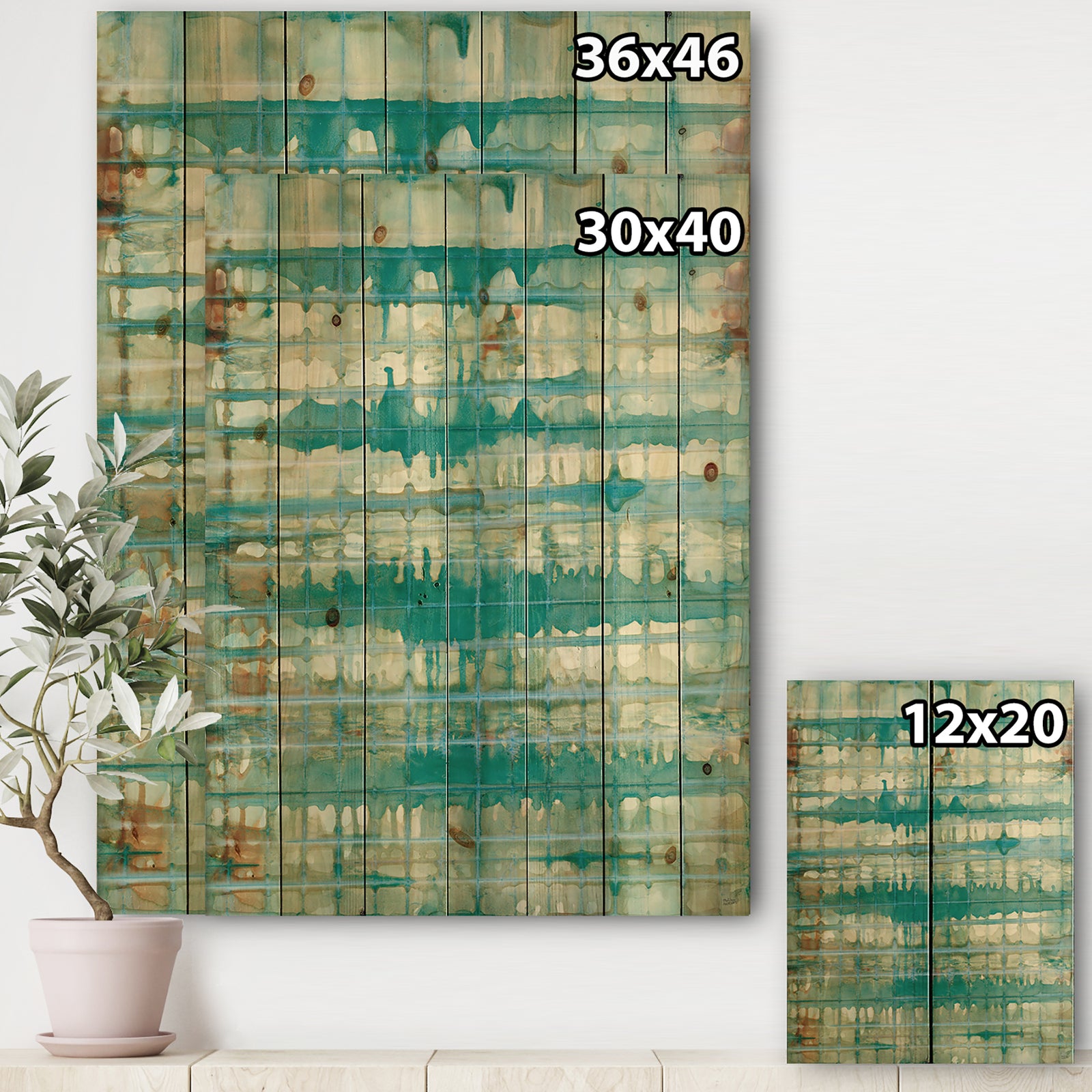 Turquoise Watercolor geometrical VIII - Modern & Transitional Print on Natural Pine Wood