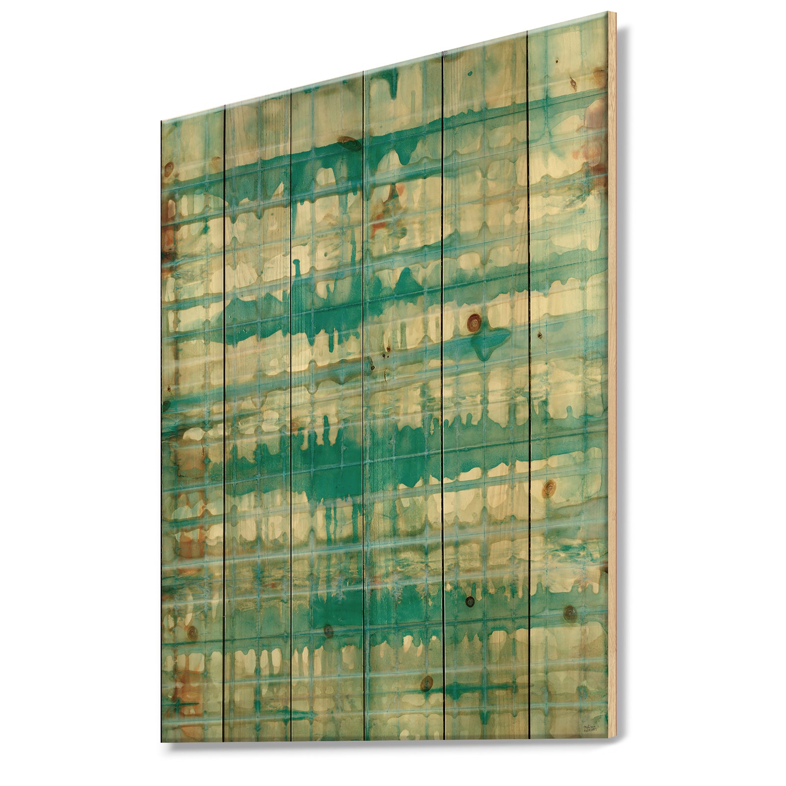 Turquoise Watercolor geometrical VIII - Modern & Transitional Print on Natural Pine Wood