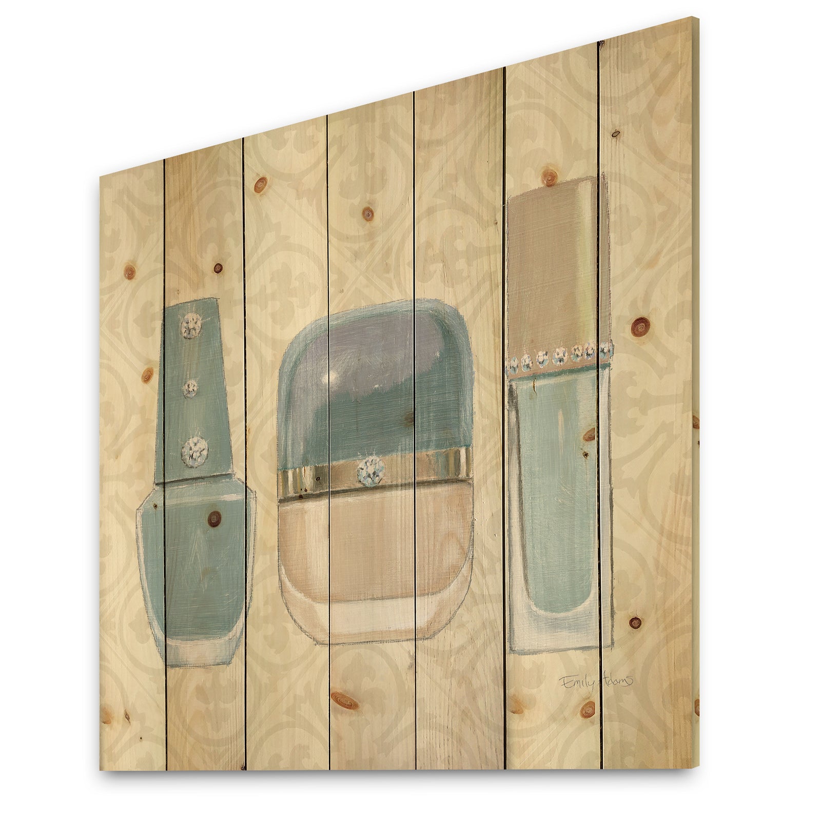 Glam cosmetics Blue accessories - Fashion Print on Natural Pine Wood