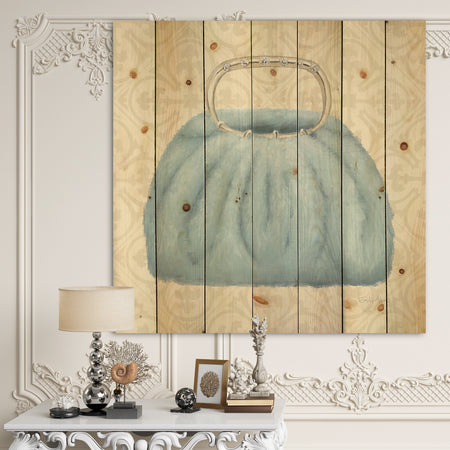Glam cosmetics Blue Bag - Fashion Print on Natural Pine Wood