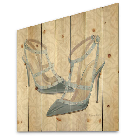 Glam cosmetics Blue Shoes - Fashion Print on Natural Pine Wood