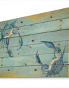 Blue Coastal crab Battle - Nautical & Coastal Print on Natural Pine Wood