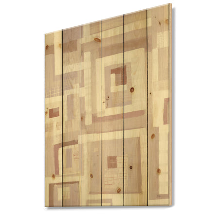 Pink Geometric Form Windows I - Transitional Print on Natural Pine Wood