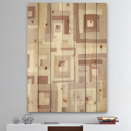 Pink Geometric Form Windows II - Transitional Print on Natural Pine Wood