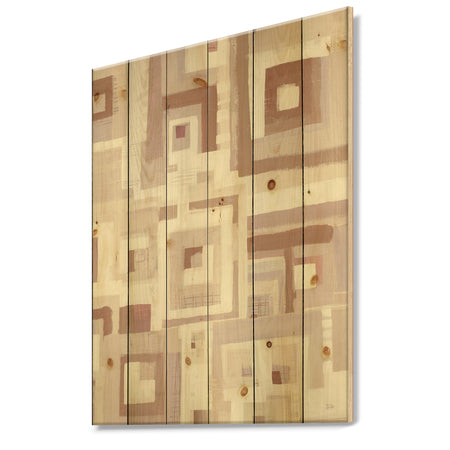 Pink Geometric Form Windows II - Transitional Print on Natural Pine Wood