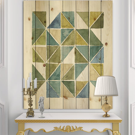 geometric Green Triangle I - Modern & Transitional Print on Natural Pine Wood