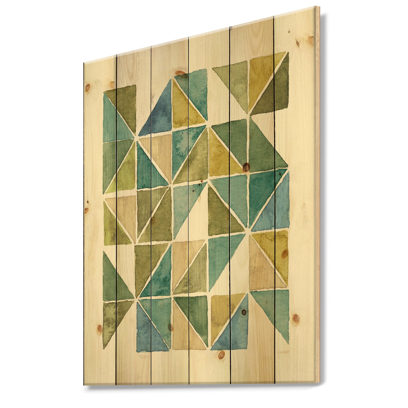 geometric Green Triangle I - Modern & Transitional Print on Natural Pine Wood