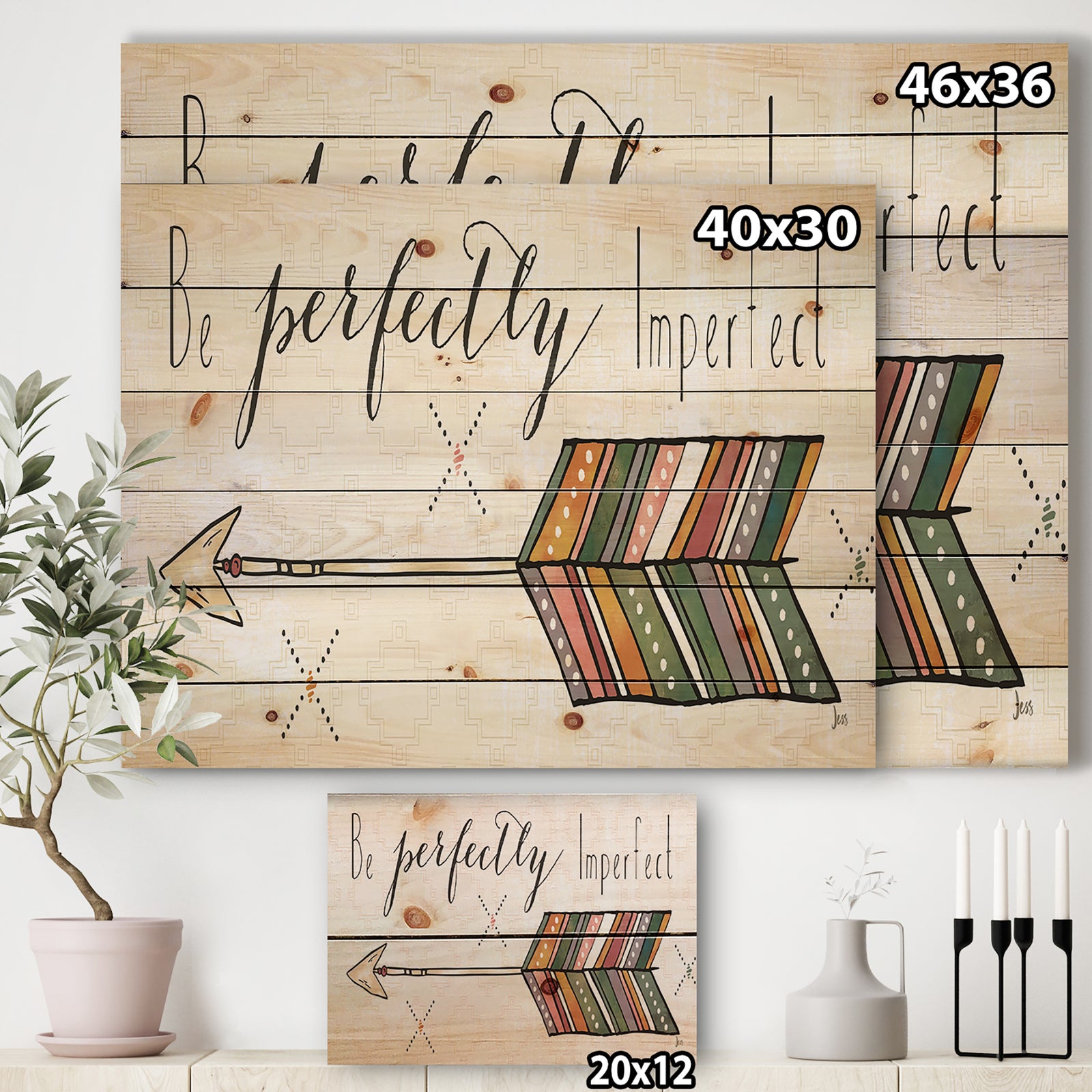 Be perfectly imperfect Boho Arrow I - Bohemian & Eclectic Print on Natural Pine Wood