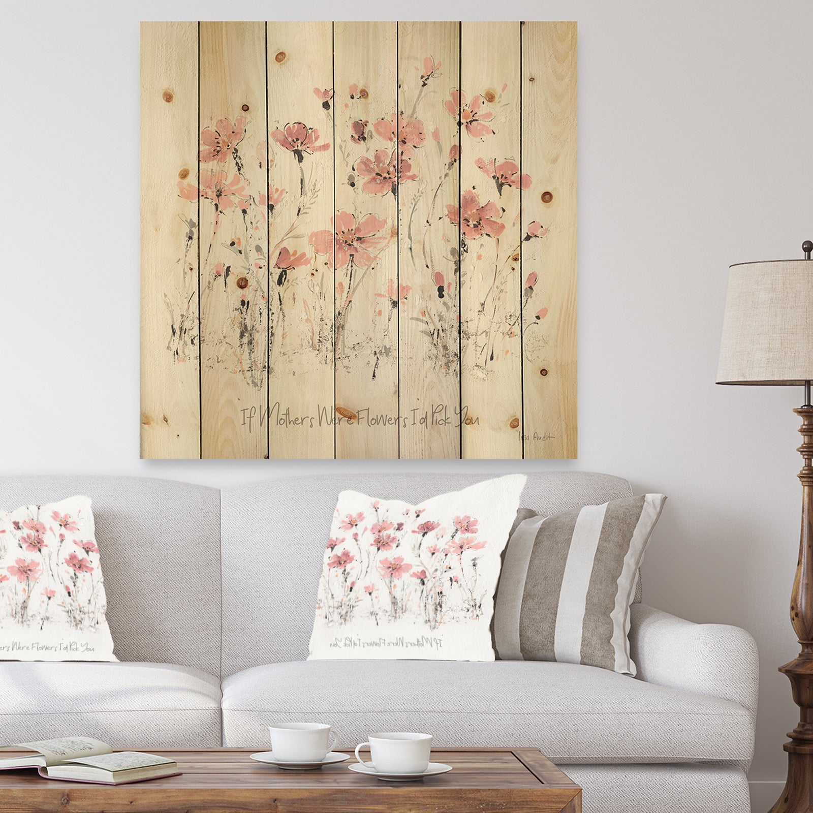 Wildflowers III - Traditional Print on Natural Pine Wood