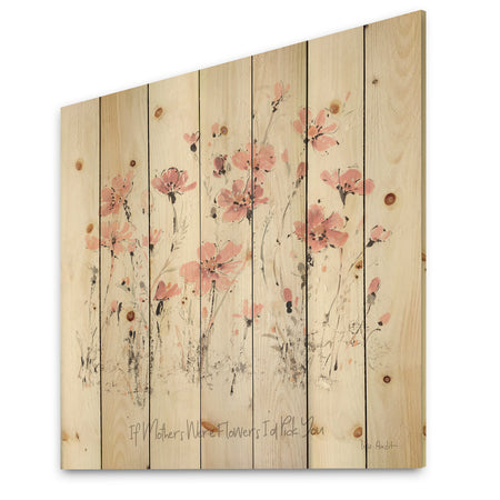 Wildflowers III - Traditional Print on Natural Pine Wood