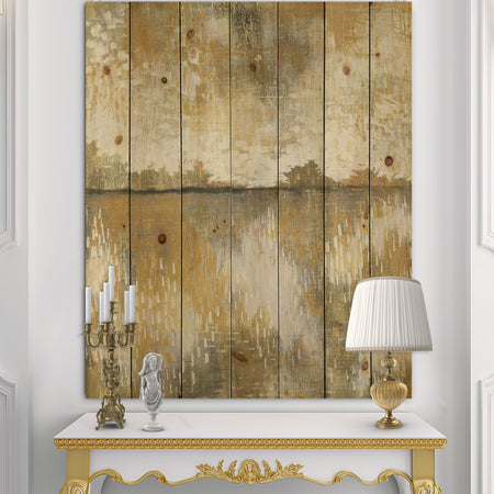 Glam Cream and Brown Curious Sky - Modern Print on Natural Pine Wood