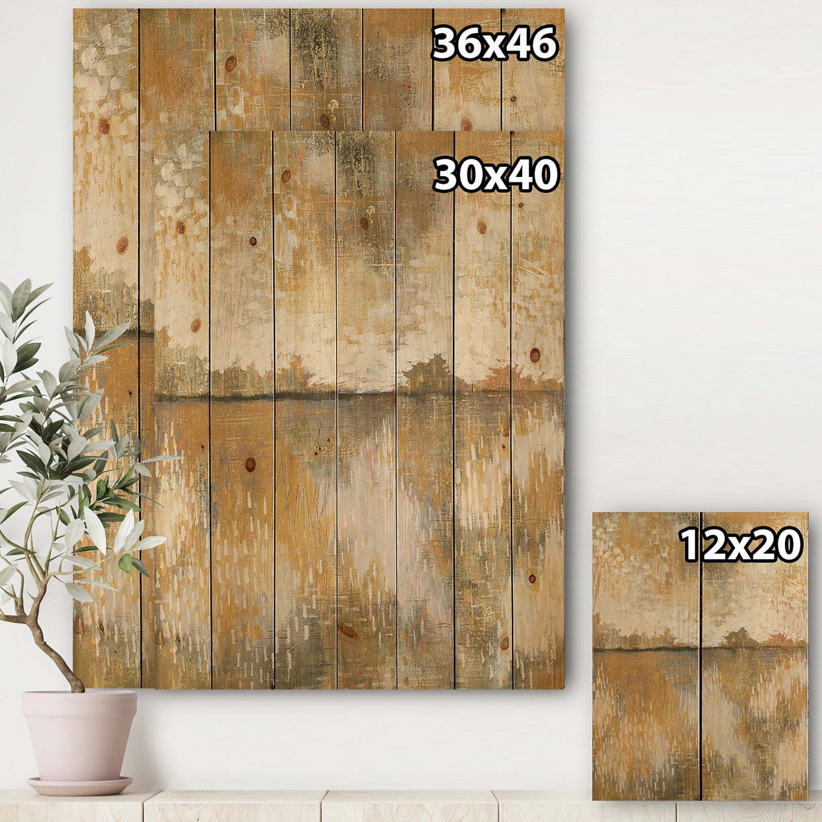 Glam Cream and Brown Curious Sky - Modern Print on Natural Pine Wood