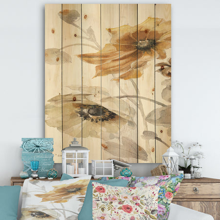 Fields of Gold Watercolor Flower II - Cabin & Lodge Print on Natural Pine Wood