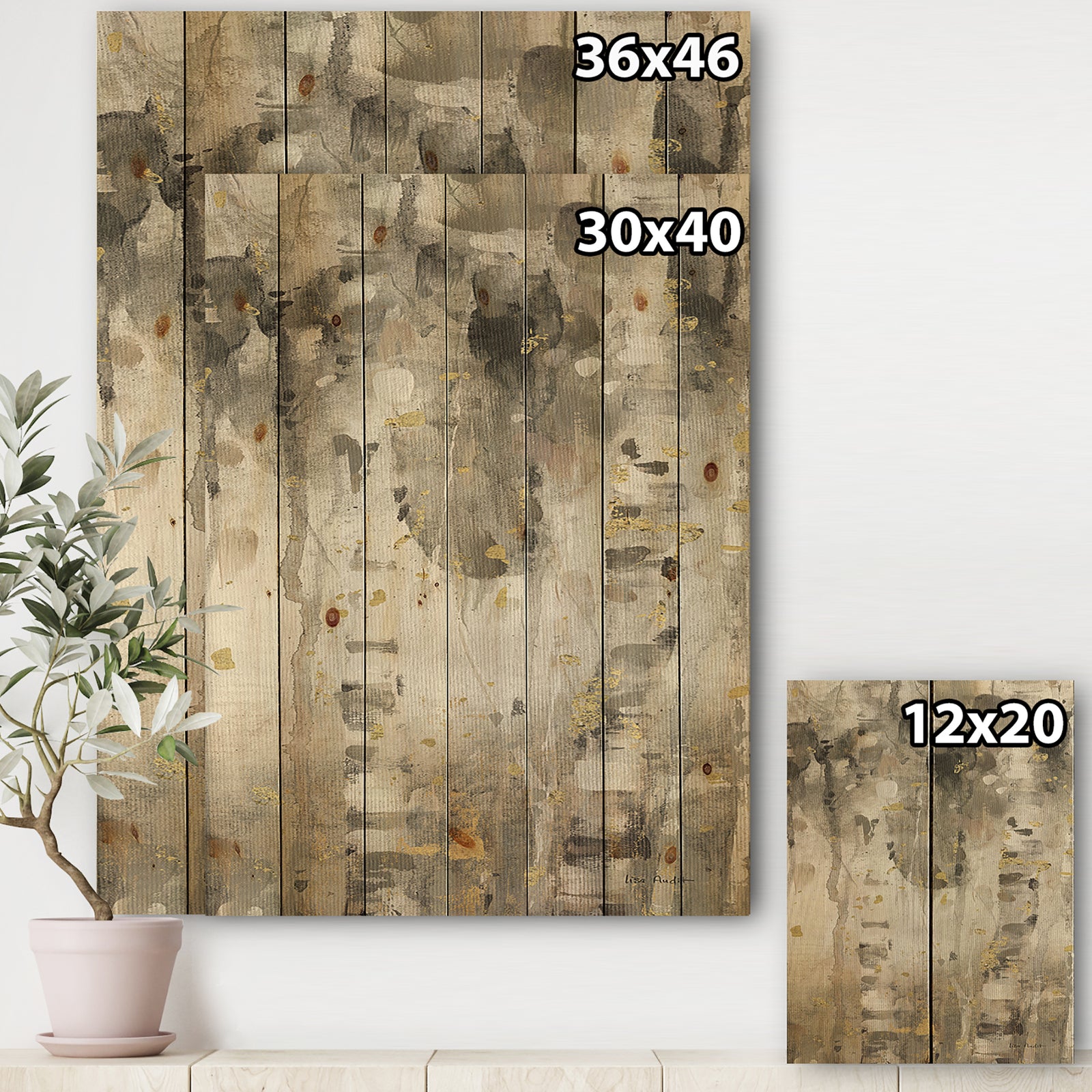 The Modern Grey Forest I - Farmhouse Print on Natural Pine Wood