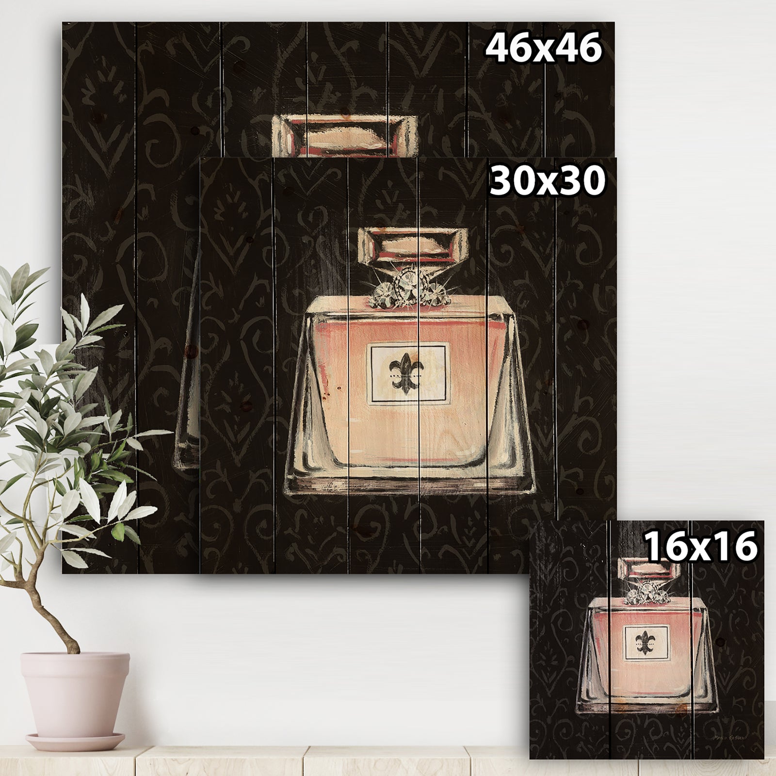 Glam & Fashion Parfum Boudoir I - Posh & Luxe Print on Natural Pine Wood