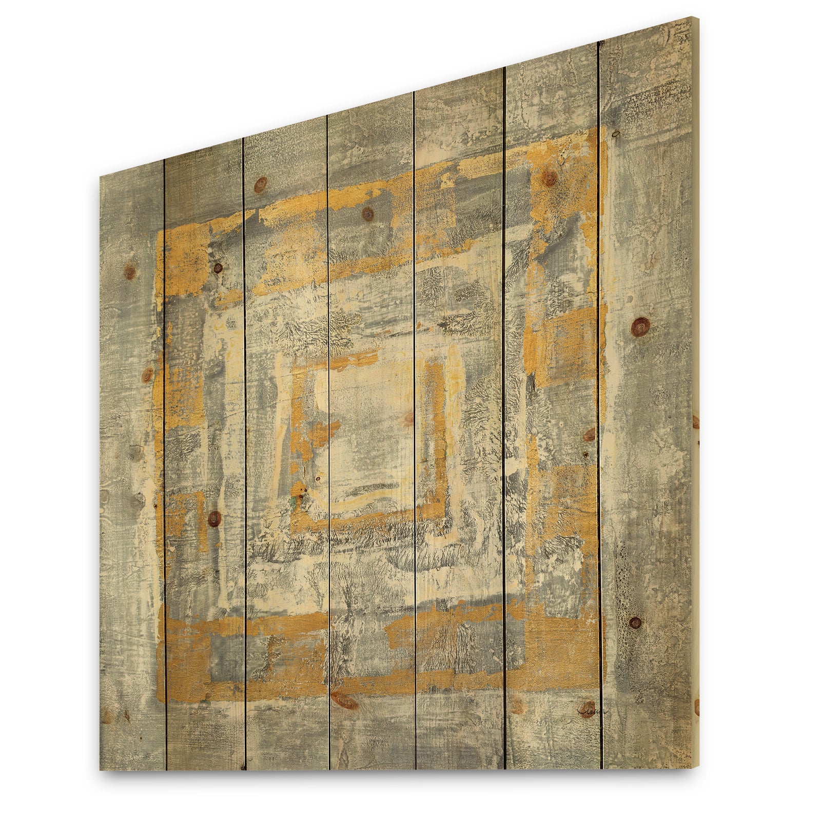 Gold Glam on Grey Tapestry I - Transitional Print on Natural Pine Wood