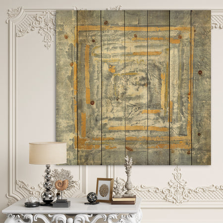 Gold Glam on Grey Tapestry II - Transitional Print on Natural Pine Wood