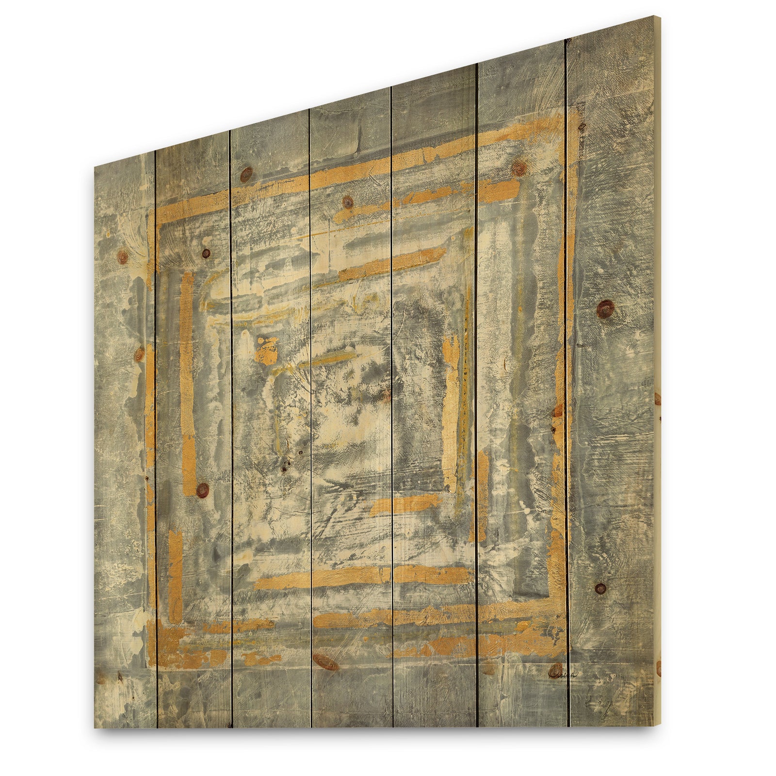 Gold Glam on Grey Tapestry II - Transitional Print on Natural Pine Wood