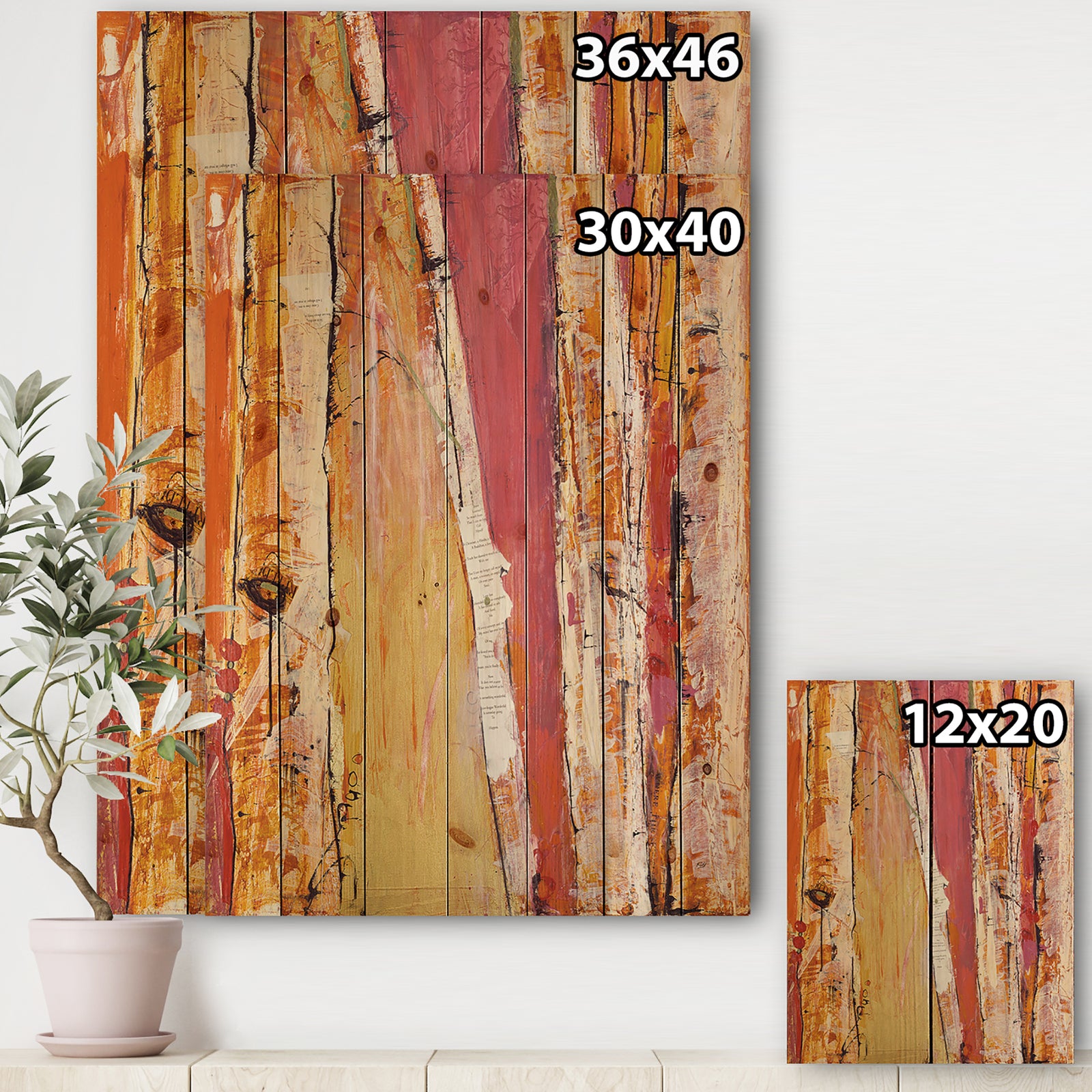 Orange Glam Natural Wood - Traditional Print on Natural Pine Wood