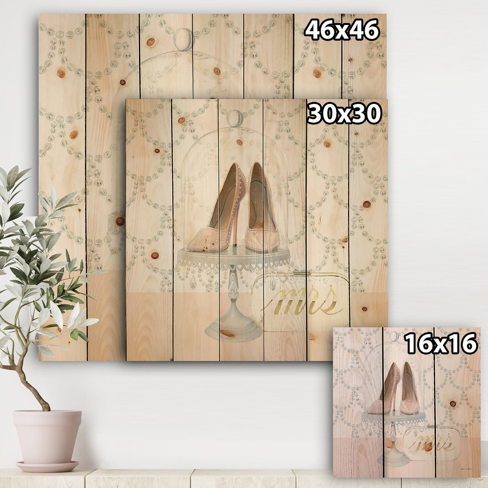 Fashion and Glam Shoes I - Posh & Luxe Print on Natural Pine Wood