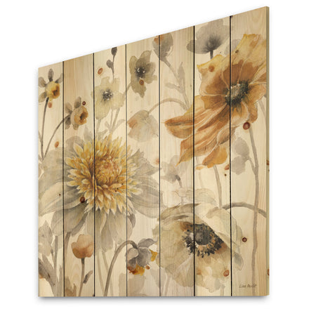 Fields of Gold Watercolor Flower VI - Traditional Print on Natural Pine Wood