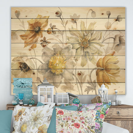 Fields of Gold Watercolor Flower VII - Traditional Print on Natural Pine Wood