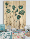 Fields of Turquoise Watercolor Flower II - Traditional Print on Natural Pine Wood