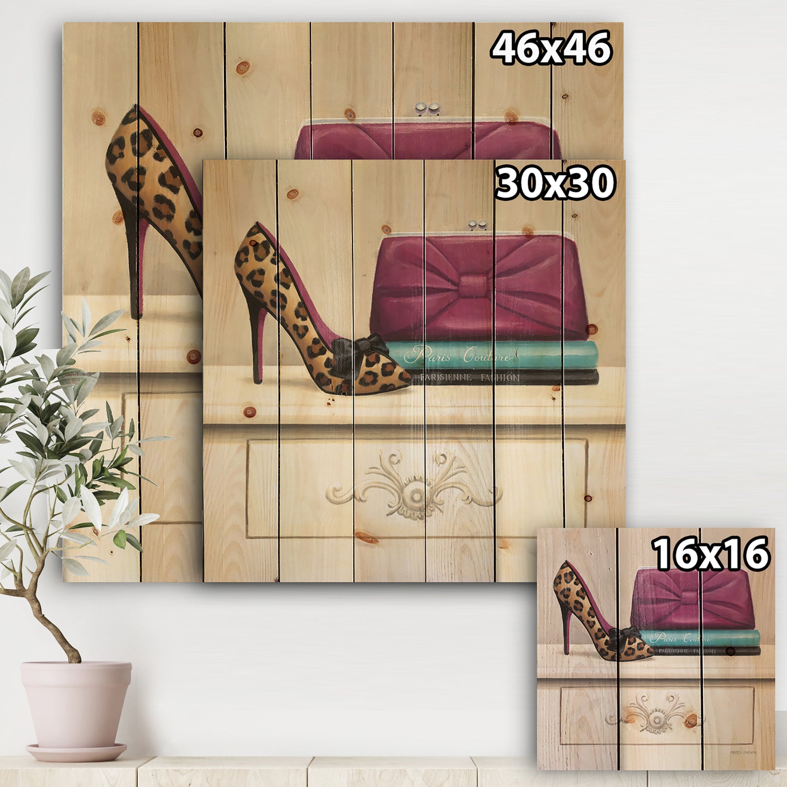 Fashion & Glam Avenue high heels I - Posh & Luxe Print on Natural Pine Wood