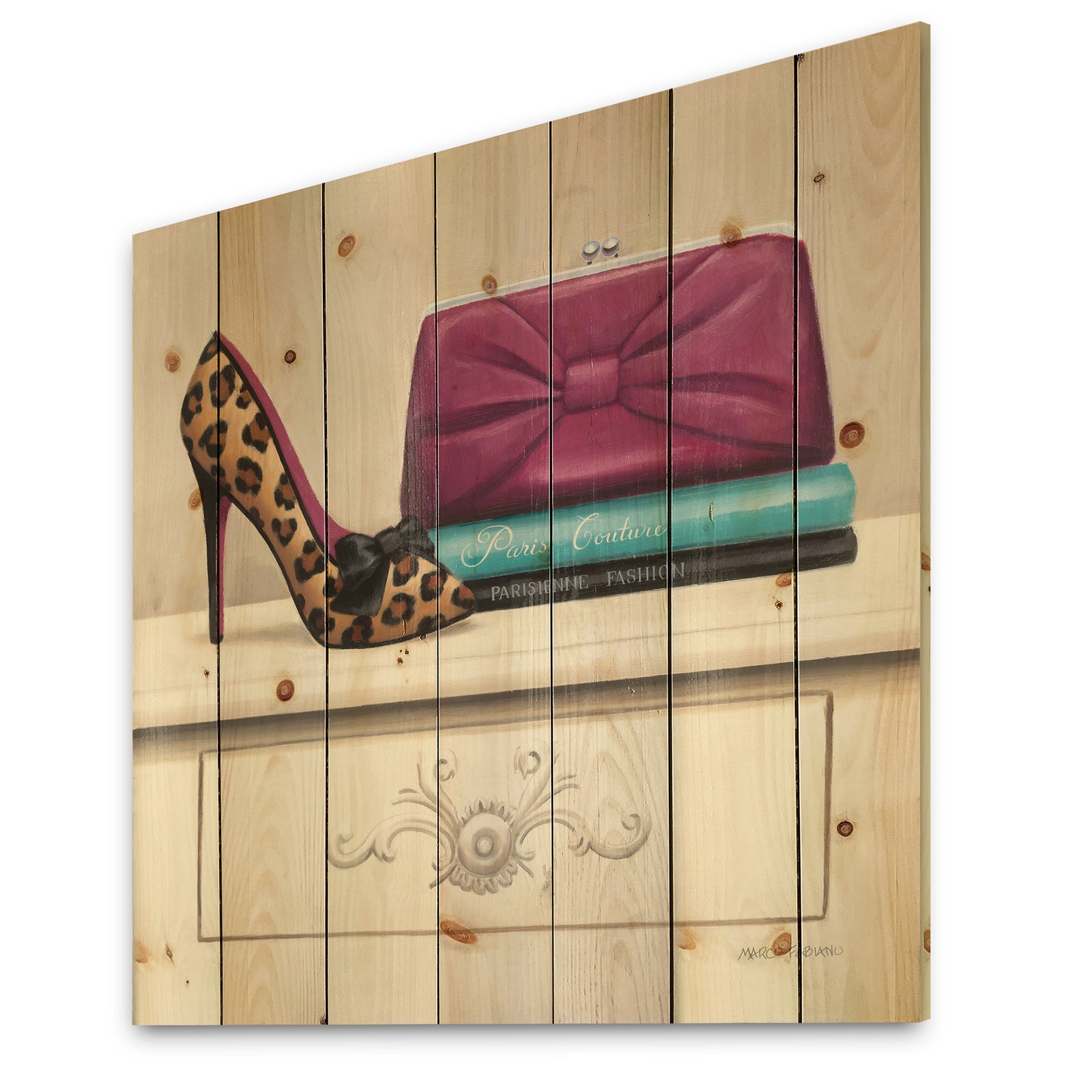 Fashion & Glam Avenue high heels I - Posh & Luxe Print on Natural Pine Wood