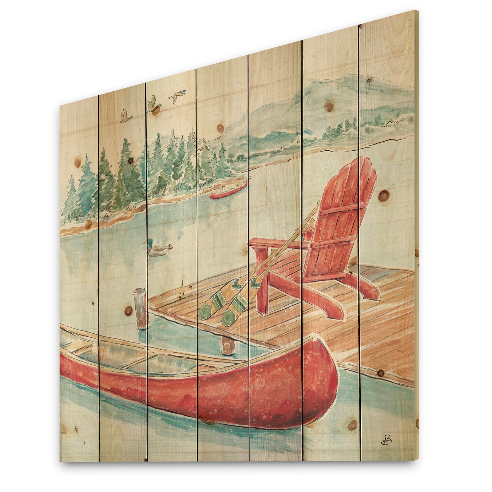 Lake Moments IV - Lake House Print on Natural Pine Wood